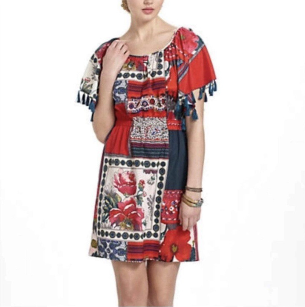 Anthropologie Vanessa Virgina Mini Dress Medium Persian Rose Patchwork Boho